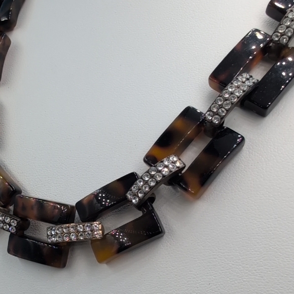 J. Crew Tortoise Shell Brown Rectangular Rhinestone Bead Necklace - Picture 3 of 5